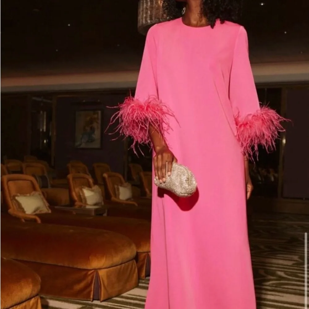 Tuckernuck - beautiful hot pink maxi dress with feather sleeves - Picture 1 of 4
